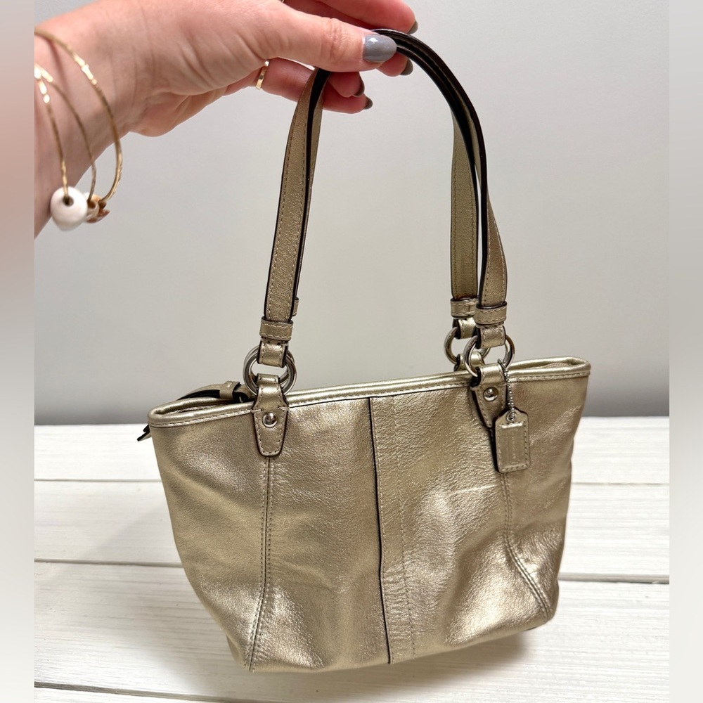 Coach Leah Top-Handled Tote in Metallic Champagne Gold